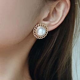 Stud Earrings In Imitation Pearl Ear Vintage Silver Needle Studs Geometric Round Niche Temperament 2023 Clip Personality All-match