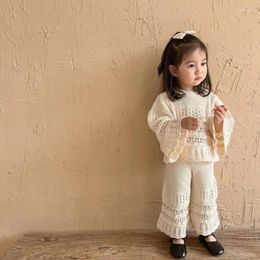 Clothing Sets Girls Boutique Outfits Autumn Kids Flare Sleeve Knit Sweater Wide Leg Pants Toddler Fashion Clothes Child Cute Casual Suits