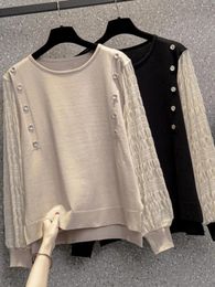 Women's Sweaters Spring Fall Fashion Creative Sleeve Patchwork Sweater Female O-neck Soft Cozy Loose Casual Knitwear Korean Style Clothes
