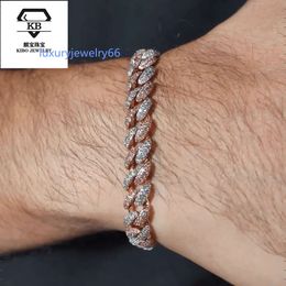 Hip Hop Men Bracelet Two Tone 8mm Sterling Silver Miami VVS Moissanite Cuban Link Bracelet