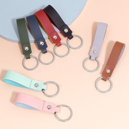 8 Colors Double-sided PU Leather Key Ring Men's and Women's Simple Pink Car Keyring Metal Key Ring Business Party Wedding Gift