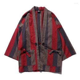 Ethnic Clothing Traditional Japanese Cardigan Kimono Robes Chinese Style Men Cotton Striped Yukata Haori T-shirt Beach Loose Coats XXL