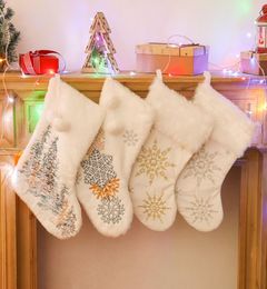 10x18inch Christmas Stocking Snowy White Cosy Faux Fur Xmas Fireplace Hanging Sock Decorative For Family Party Decorations DIY Cra6274411