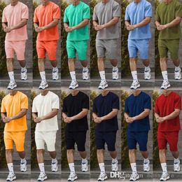 Plus Size S-5XL Casual Mens Cotton Tracksuits Sports Two Piece Sets Solid Color Short Sleeve T Shirt And Shorts Summer 2023 Sweatsuits