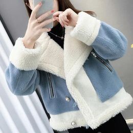 Women's Fur & Faux Autumn Winter Outwear 2023 Lamb Wool Coat Women Short Loose Knitting Thick Sweater Cardigan