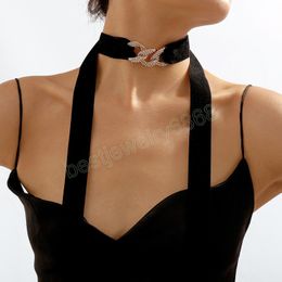 French Style Luxury Elegant Long Necklace For Women Fashion Statement Choker Velvet Rope Rhinestone Necklace Jewellery