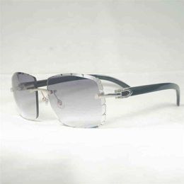 2023 Designer Glasses New Lenses Shape Oversize Rimless Men Vintage Diamonds Cutting Sunglasses Natural Horn Shades For Summer Club Eyewear