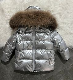 Winter Thicken Fleece Kids Jacket Cotton Warm Down Parkas Jacket Coat Raccoon Fur Collar Unisex Boys Girls Outdoor Windproof Outerwear Coat