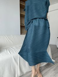 Skirts ALSEY Miyake Pleated Korean Style Fashion High Waist Irregular Skirt Women 2023 Autumn Simple Solid Color Long