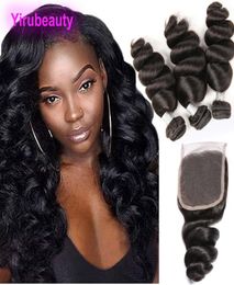 Brazilian Virgin Hair 3 Bundles With 4X4 Lace Closure Loose Wave 4 Pieceslot Human Hair Wefts With Closures Baby Hairs3112850