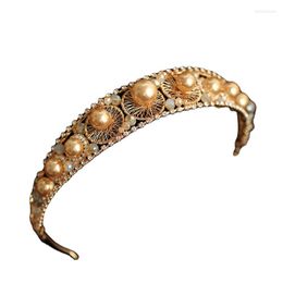 Headpieces Luxury Bride Pearl Headband Baroque Handmade Beaded Rhinestone Wedding Tiara Crown Headdress