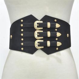 Belts RAINIE SEAN Cummerbunds PU Leather Elastic Corset Wide For Dresses Black Vintage 2023 Ladies Accessories