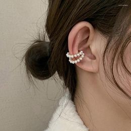 Backs Earrings Elegant Simple Circle Pearl Ear Cuff Fake Piercing Clip On For Women Egirl Fashion Pearls Earcuff Jewellery