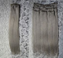 Grey human hair extensions virgin thick clip in hair extensions straight 100g 7pcs4446762