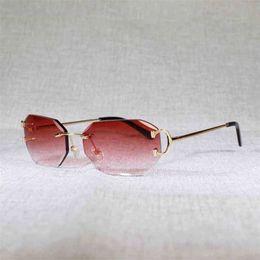 2023 Designer Glasses New Vintage Diamonds Cutting Rimless Sunglasses Men Square Small Lens Glasses For Women Clear Glass Metal Frame culos Shades