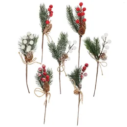 Decorative Flowers 7pcs Simulation Red Berry Pinecones Pine Needle Decoration Christmas DIY Wreath Accessories