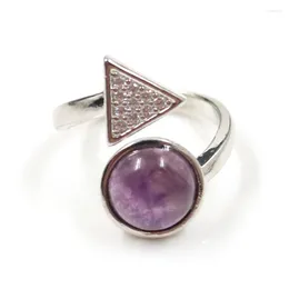 Cluster Rings FYJS Unique Silver Plated Geometric Shape Amethysts Stone Resizable Open Ring Rock Crystal Jewelry