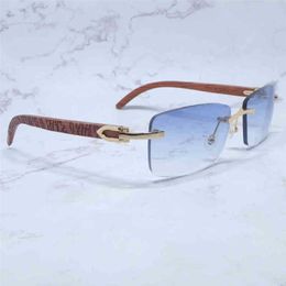 2023 Designer Glasses Model Rimless glasses Men Buffalo Horn Shade Craved Wood Sun Glasses Luxury Party Eyewear Shades for Women Sunglasses