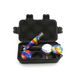 Multifunctional Smoking Kit Colorful Silicone Glass Filter Dry Herb Tobacco Storage Stash Case Catcher Taster Bat Handpipe Portable Brush Nails Tip Straw Pipes