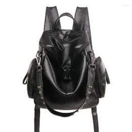Backpack 2023 Fashion Women Leather Multifunction Designer Softback Backpacks Female Bookbags For Teenage Girls Rivet Bag