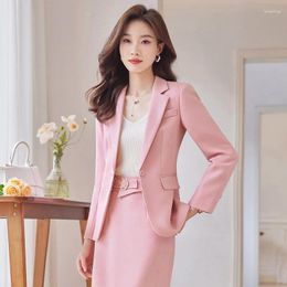 Two Piece Dress Ladies Elegant Pink Skirt Suits With And Blazer Coat Formal Professional Business Work Wear Blazers Femininos Outfits Set