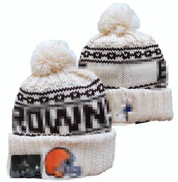 Men Knitted Cuffed Pom Cleveland Beanies CHI Bobble Hats Sport Knit Hat Striped Sideline Wool Warm BasEball Beanies Cap For Women a14