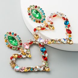 Charms Designer stud Chandelier Dangles Diamond Earrings Heart-shaped alloy Coloured diamonds retro temperament exaggerated earrings female gemstone earring