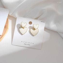 Backs Earrings Korean Ins Style Sweet Heart-shaped French Elegant Double White Heart Clip No Piercing Female Ear