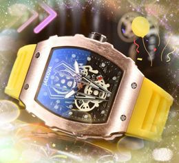 2023 fashion mens time clock watches quartz battery super auto date flowers skeleton dial rubber belt clock top Iced Out business casual Wristwatch montre de luxe