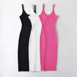 Casual Dresses Soefdioo Ribbed Knitted Solid Midi Dress Women Fashion Spaghetti Strap Skinny Shaping Tank 2023 Party Clubwear