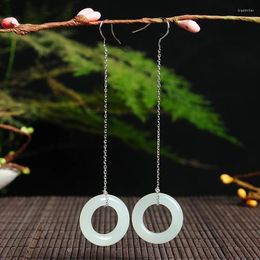 Dangle Earrings Natural And Tian Yu Ping An Ring 925 Silver Set Original White Jade Long Female