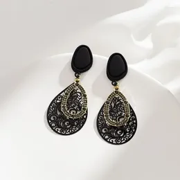 Backs Earrings Vintage Black Hollow Flower Fashion Water Drop Exaggerated Mosquito Coils No Piercing Ear Clip Women