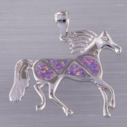 Pendant Necklaces KONGMOON Horse Pony Lavender Purple Fire Opal Silver Plated Jewelry For Women Necklace