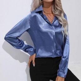Women's Blouses Autumn Long Sleeve Satin Blouse Women Solid Button Up Elegant Shirts For Fashion Office Casual Tops Female Clothing 29730