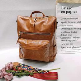 Backpack Retro Large-capacity Campus Student School Bag Travel Wax Oil Leather High-quality Bolsa Feminina