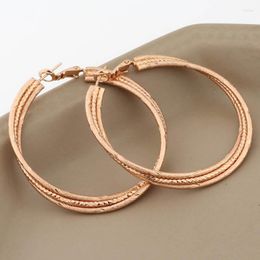 Hoop Earrings 50mm Round Classic Big Earring 585 Rose Gold Color Hanging For Women Wedding Party Luxury Quality Jewelry