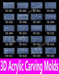 Whole1piece 3d Acrylic Nail Carving Mould Nail Art Template in 139 Designs Pattern Decoration DIY Silicon Gel for Stickers Who9035549