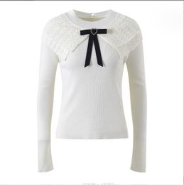 1030 2023 Autumn Brand SAme Style Sweater Long Sleeve Crew Neck Pullover White Pink Womens Clothes High Quality Womens YL