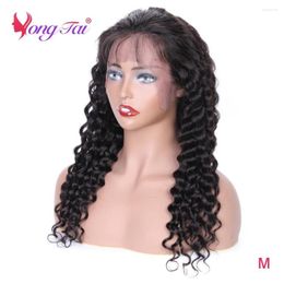 Yuyongtai Brazilian Deep Wave Lace Front Human Hair Wigs For Women PrePlucked Remy 150 Density Medium Ratio HD Frontal Wig