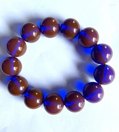 Strand High-end Natural Blood Amber Blue Round Beaded Bracelet Beeswax 18mm