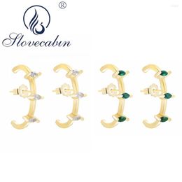 Hoop Earrings Slovecabin 925 Sterling Silver Alani Gold Pin Earring Cuff Butterfly Clasp Fastening Clear CZ Green Fine Women Jewelry