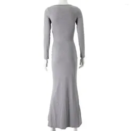 Casual Dresses Bodycon Maxi Dress Stylish Women's Autumn Slim Fit Scoop Neck Long Sleeve Fishtail Hem Elegant Streetwear For A