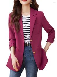 Women's Suits Fashion Autumn Winter Women Formal Blazer Coat Pink Yellow Black Female Long Sleeve Loose Ladies Jacket With Pocket