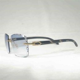 2023 Designer Glasses New Vintage Black White Horn Oversize Rimless Diamond Cutting Men Wood Sunglasses Retro Shades For Summer Club Eyewear