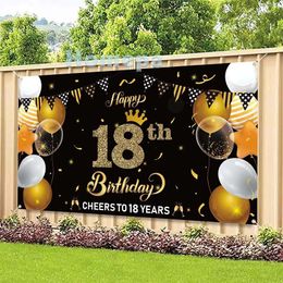 Party Decoration 18th Happy Birthday Backdrop Banner Cheers 18 Years Teenager Background Decor Indoor Outdoor Po Props Supplies For Teen