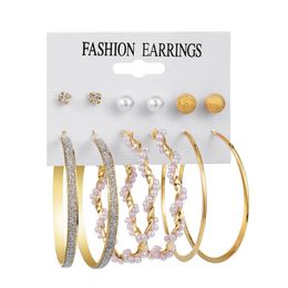 Geometric Crystal Heart Hoop Earrings Set Pearl Stud Earring For Women Bohemian Fashion Jewellery gift