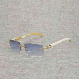 2023 Designer Glasses New Vintage Buffalo Horn Sunglasses Men Rimless Square Natural Wood Glasses For Club Driving Shades Retro Gafas 012N