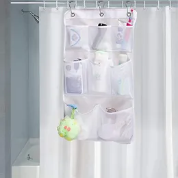 Storage Bags Washable Mesh Shower Organiser Bathroom Hanging Bag Machine Quick Dry Bath Room Curtains 4 Buckles