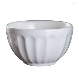 Bowls Japanese Striped Pure White Round Ceramic Rice Bowl Household Porridge Salad El High Foot