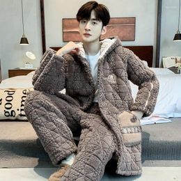 Men's Sleepwear 2023 Pajamas Will Be Thickened In Autumn Winter With Velvet Coral Fleece And Super-thick Jacket Casual Comfortable